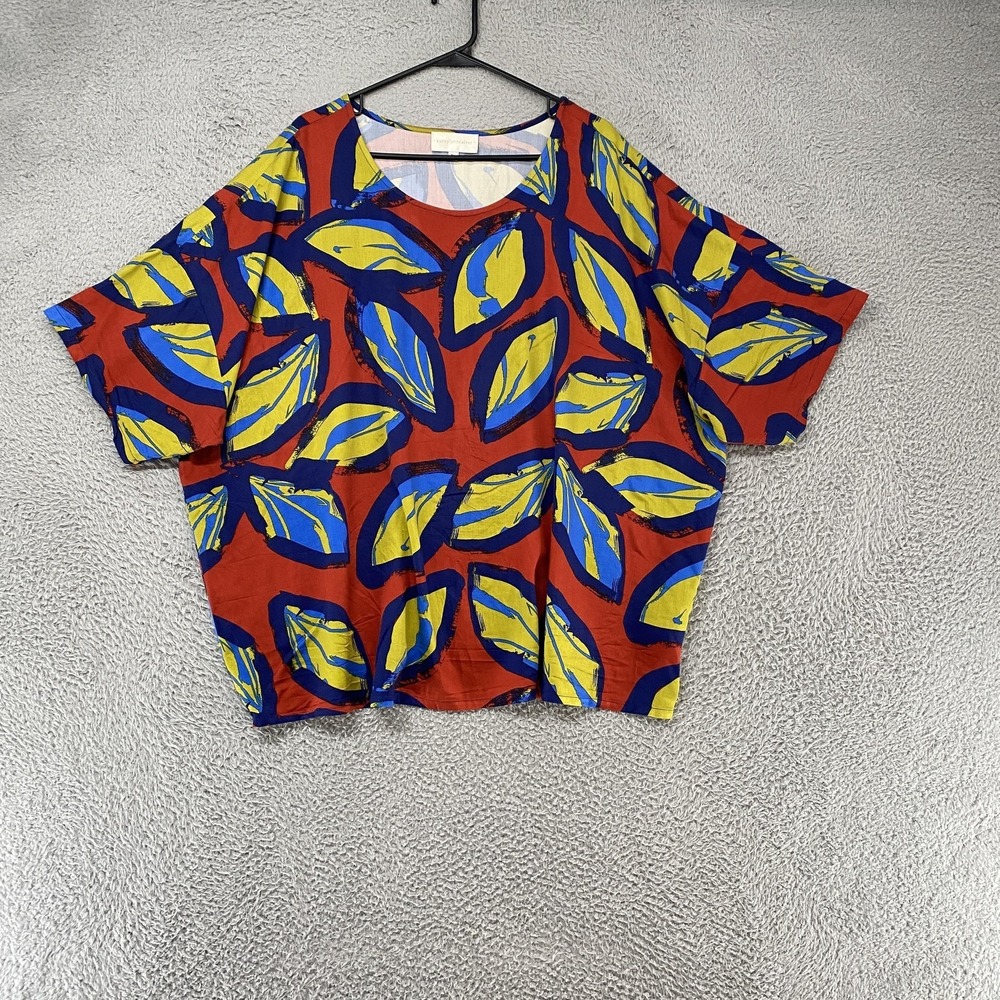 Coreylynncalter Blouse Womens 3X Multicolor Leaf Print Dolman Sleeve Top Boxy - Picture 2 of 13